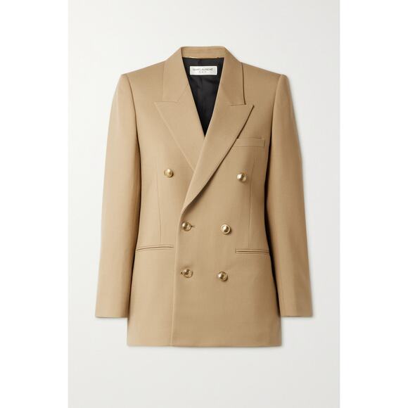 Saint Laurent Double-Breasted Beige Wool-Twill Blazer Size 34 - Picture 1 of 6
